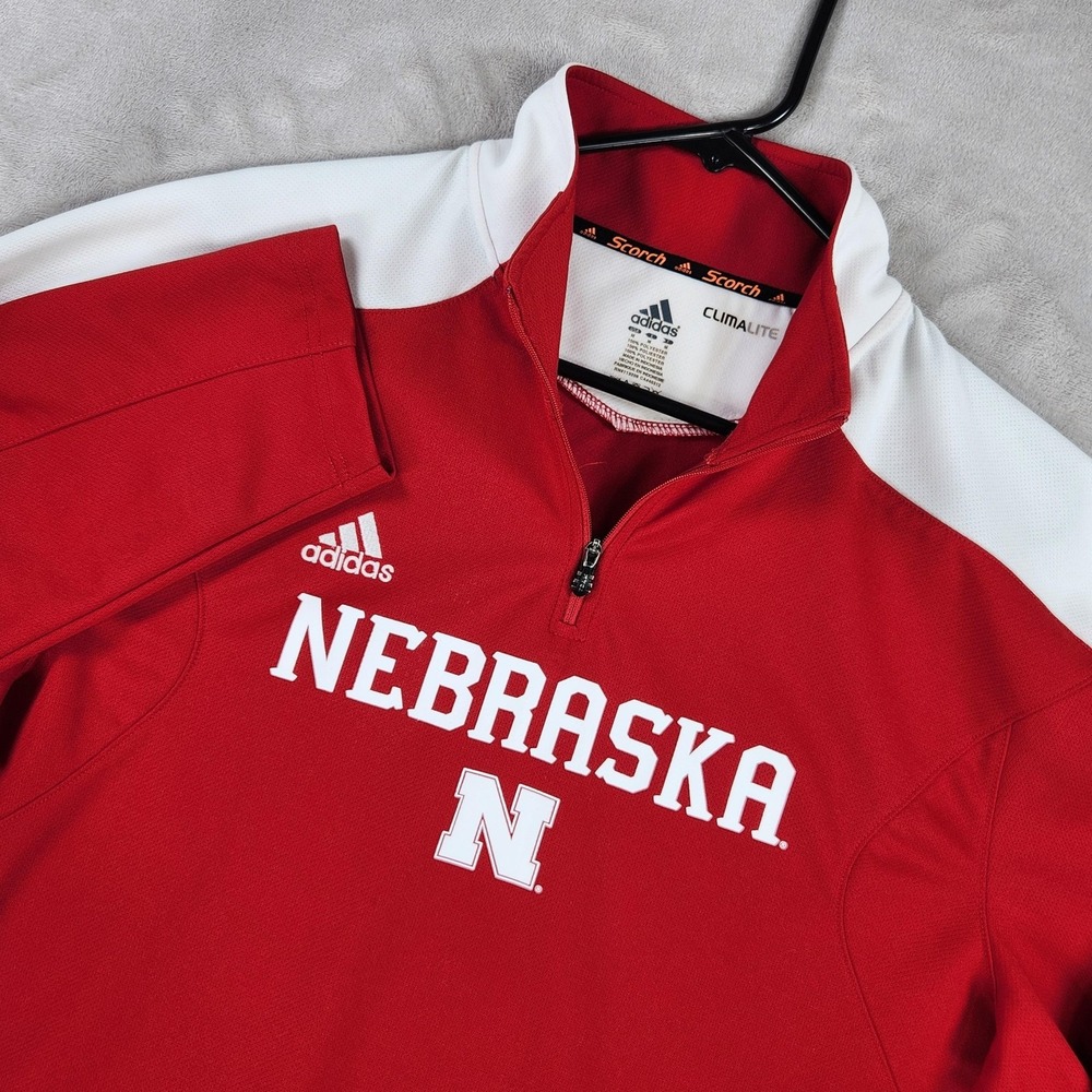 Adidas Nebraska Cornhuskers Mens Medium Red 1/4 Zip Sweatshirt NCAA 8856A 10
